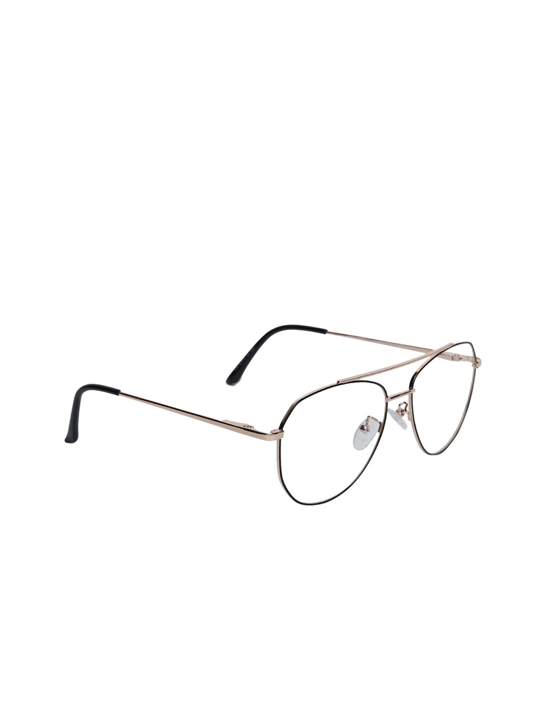 

Peter Jones Eyewear Unisex Black & Gold-Toned Full Rim Aviator Blue Light Blocking Glasses