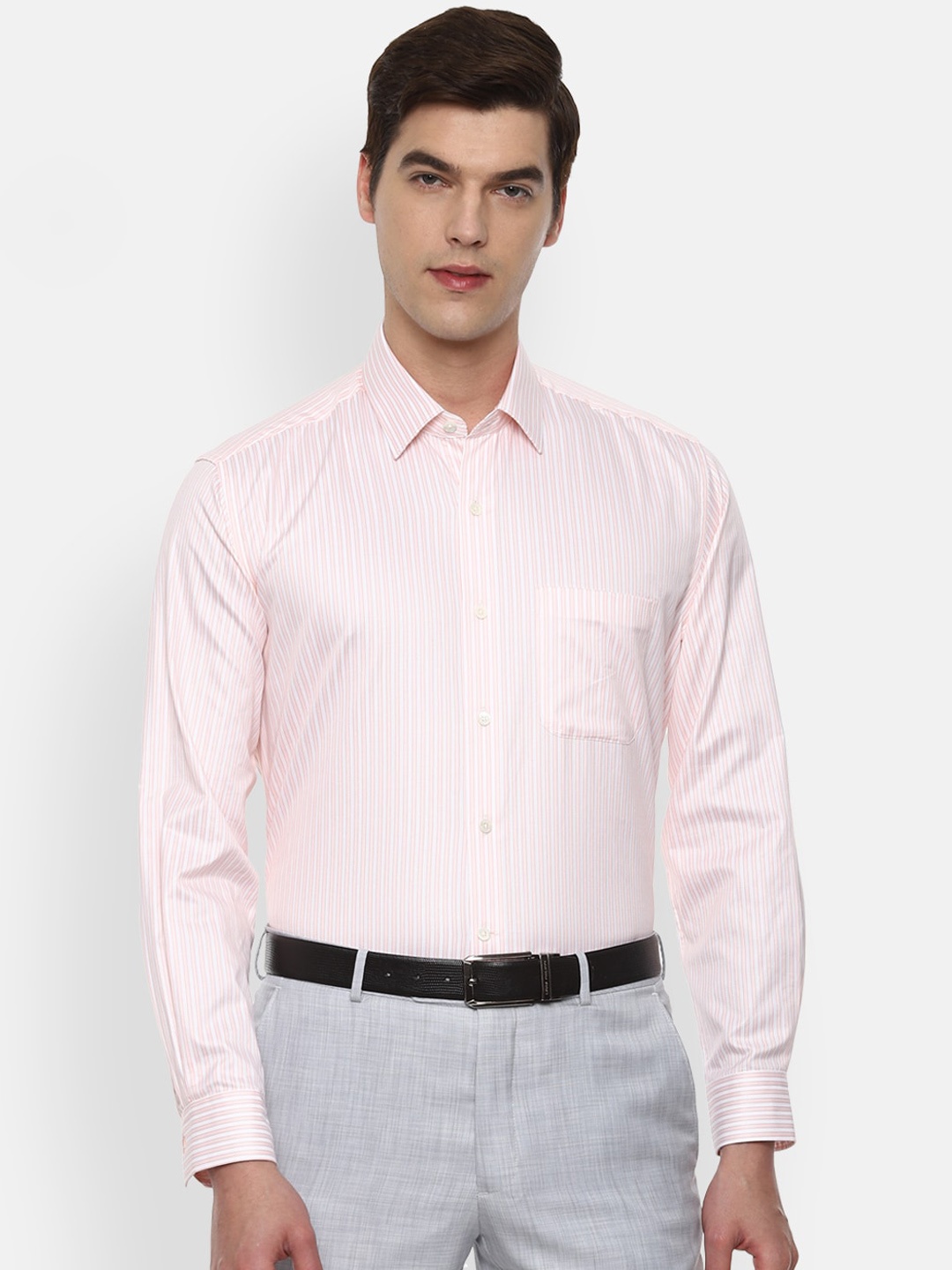 

Luxure by Louis Philippe Men Pink Opaque Striped Formal Shirt