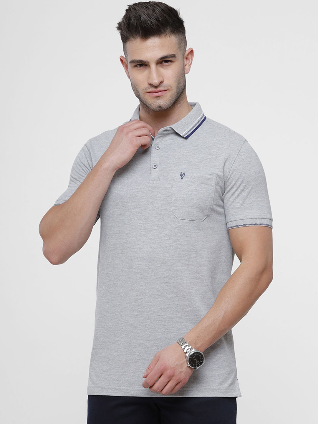 

Classic Polo Men Grey Polo Collar Slim Fit T-shirt