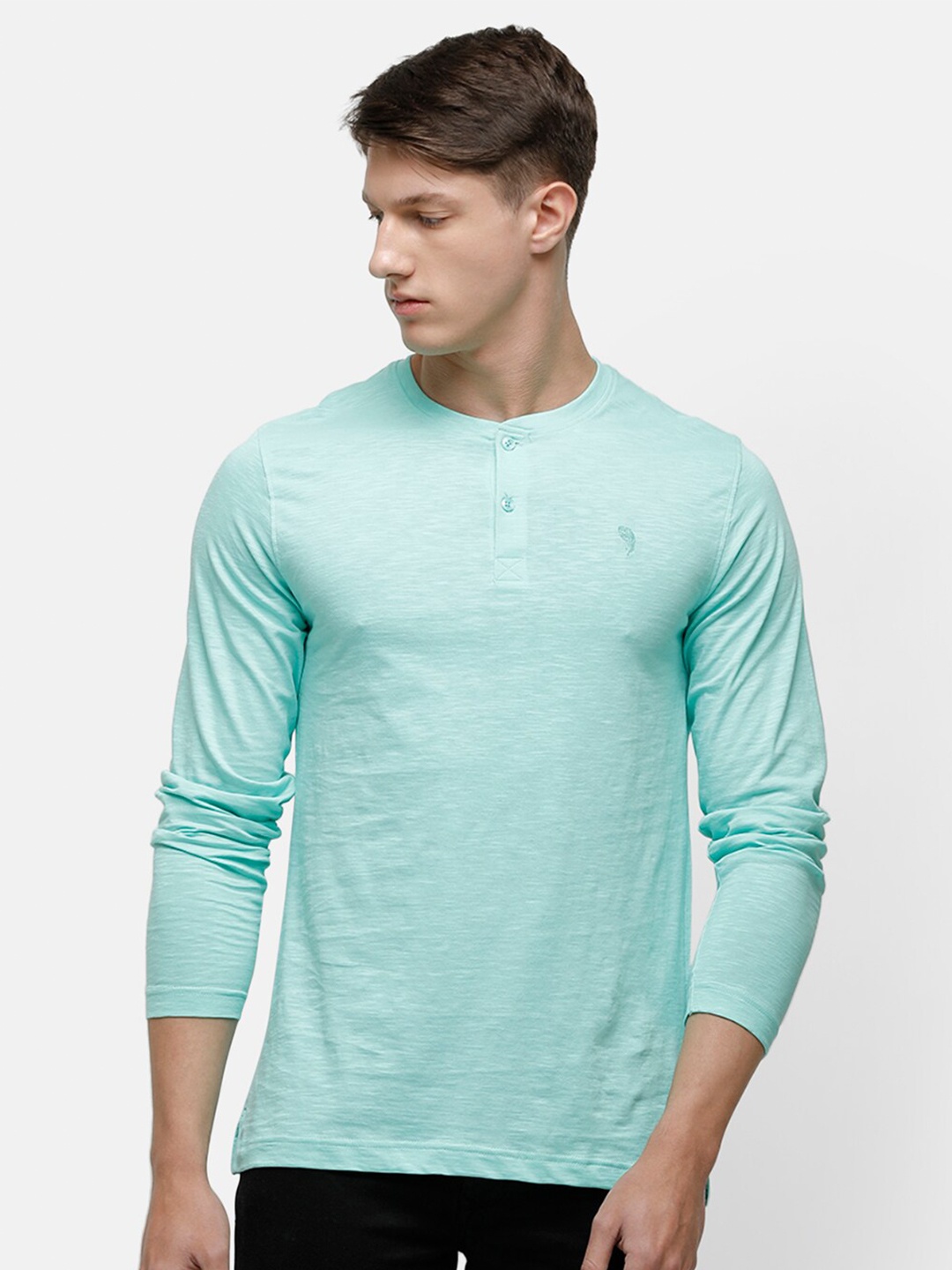 

Classic Polo Men Turquoise Blue Henley Neck Slim Fit T-shirt