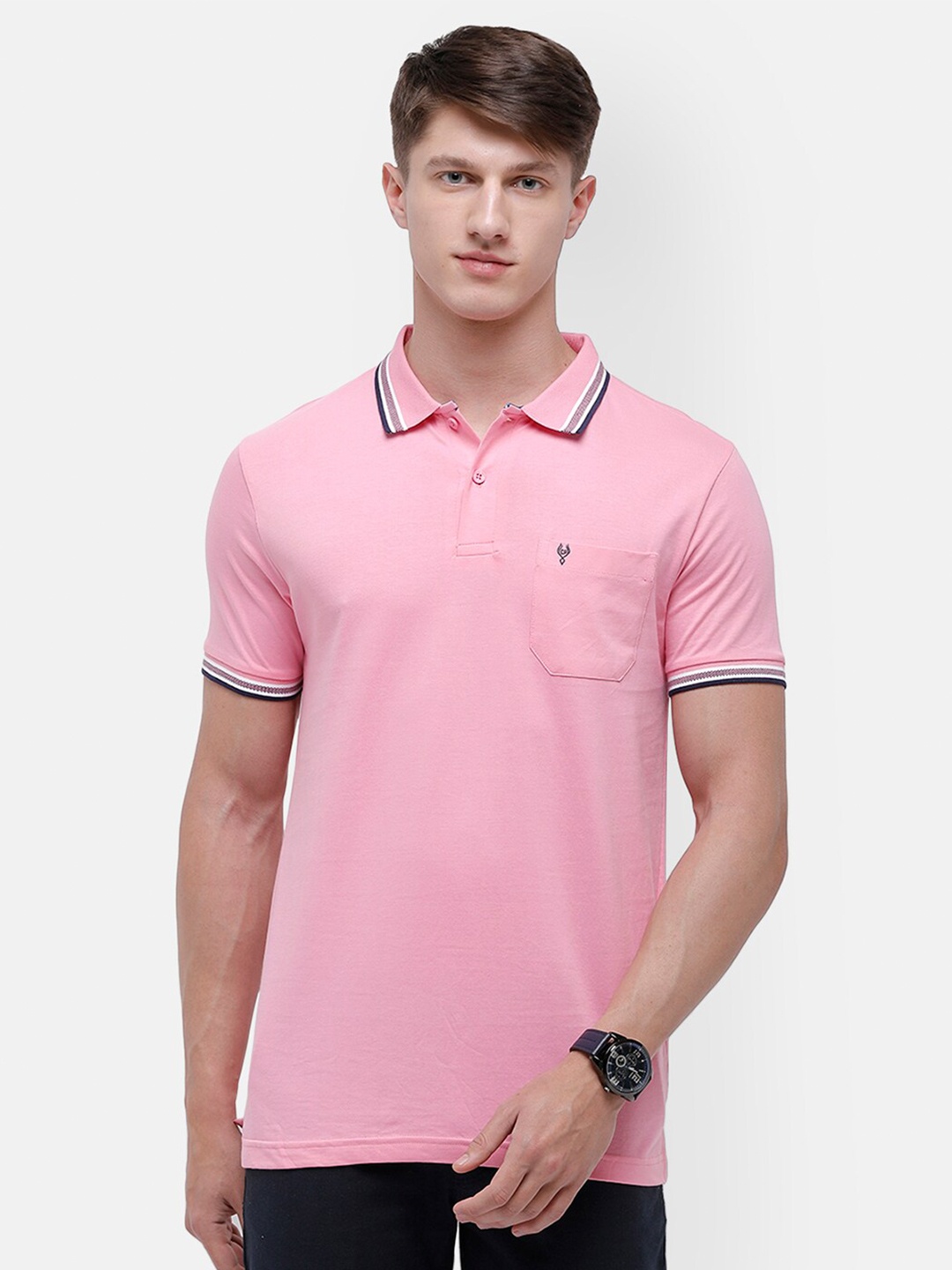 

Classic Polo Men Pink Polo Collar Slim Fit T-shirt
