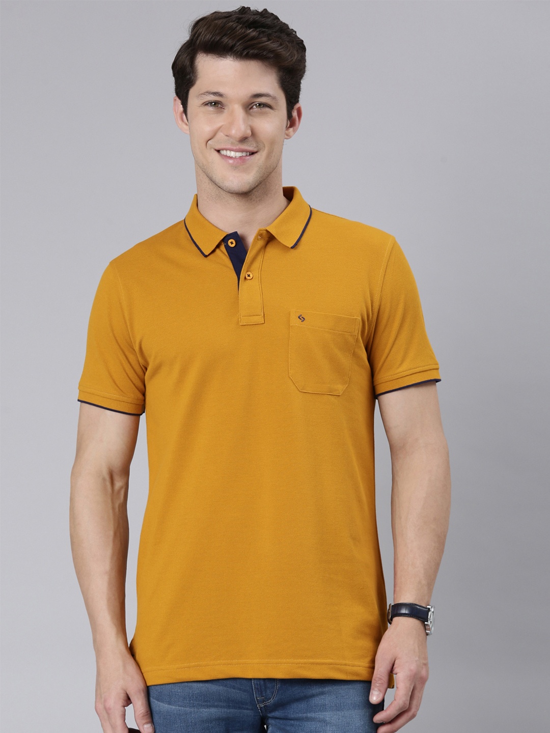 

Classic Polo Men Mustard Yellow Polo Collar T-shirt