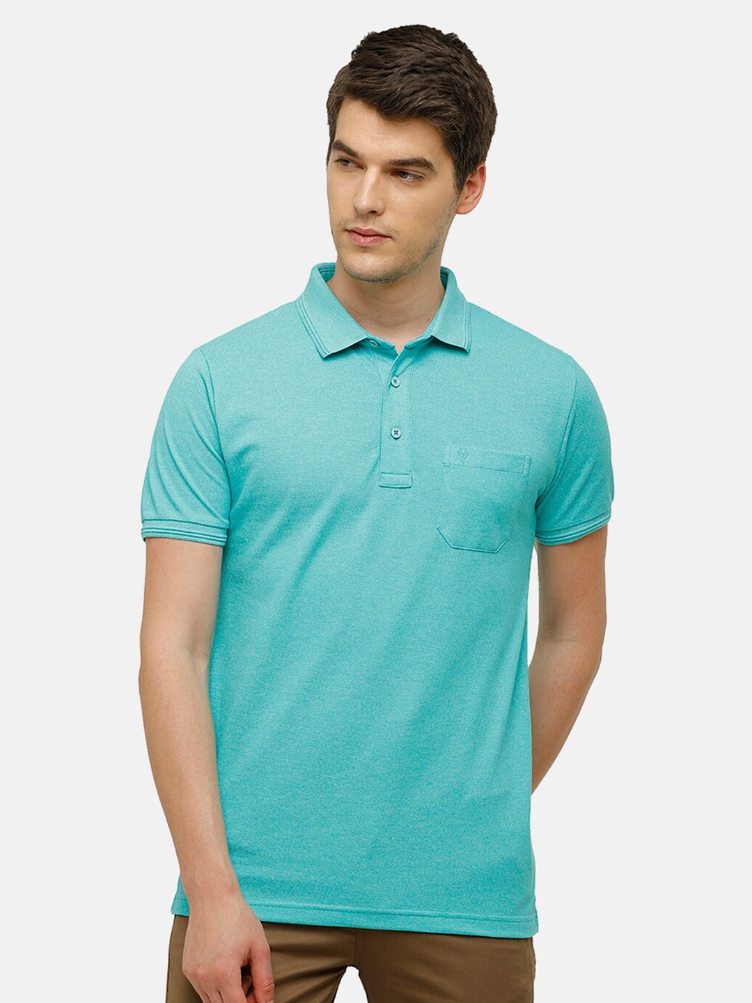 

Classic Polo Men Turquoise Blue Polo Collar Slim Fit T-shirt