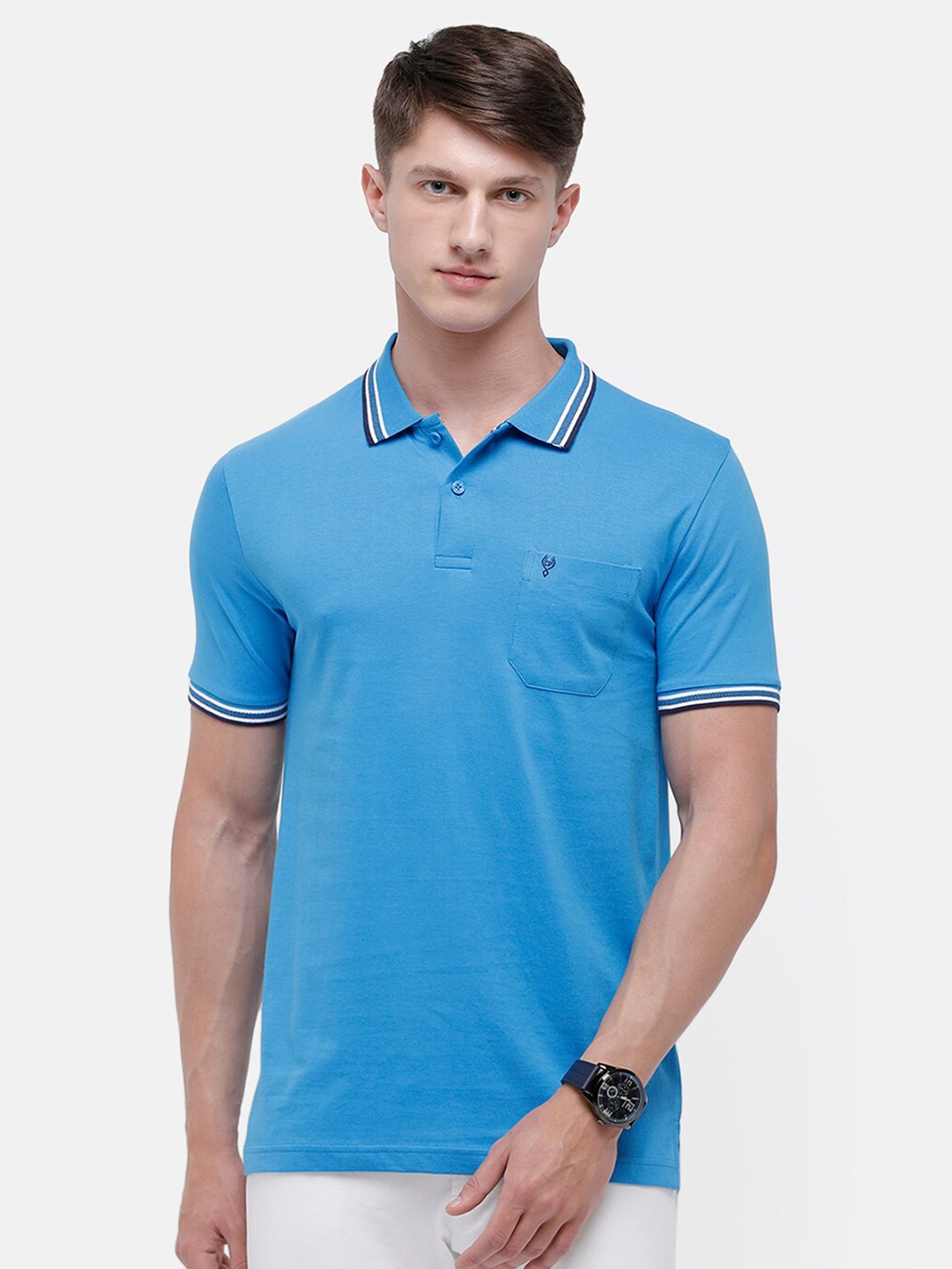 

Classic Polo Men Blue Polo Collar Slim Fit T-shirt