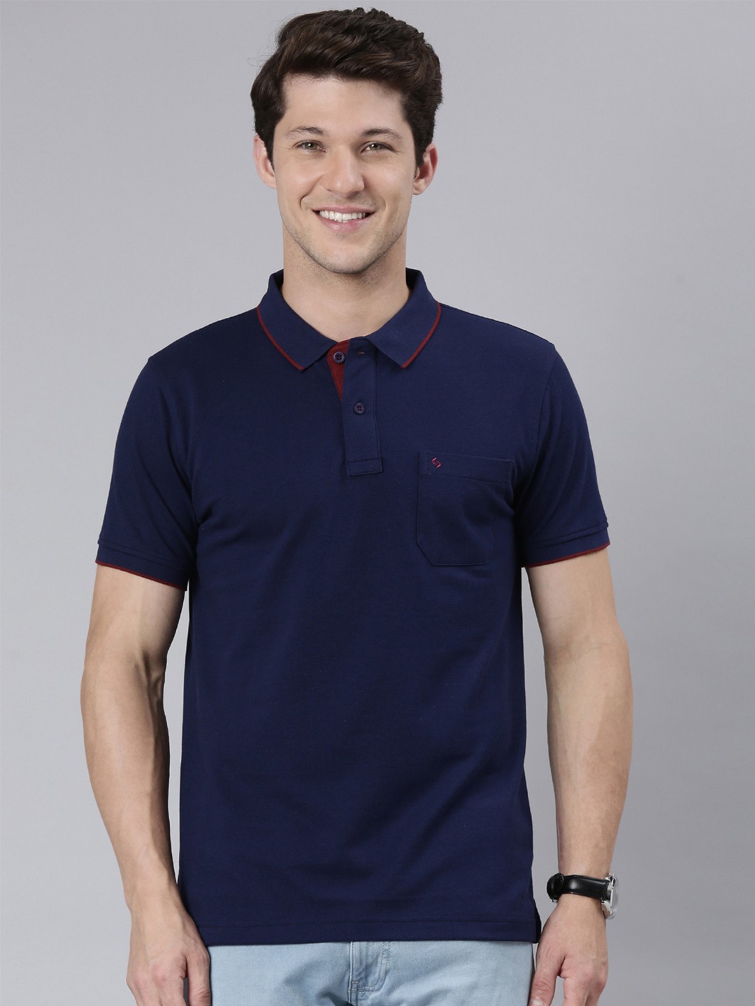

Classic Polo Men Navy Blue Polo Collar T-shirt