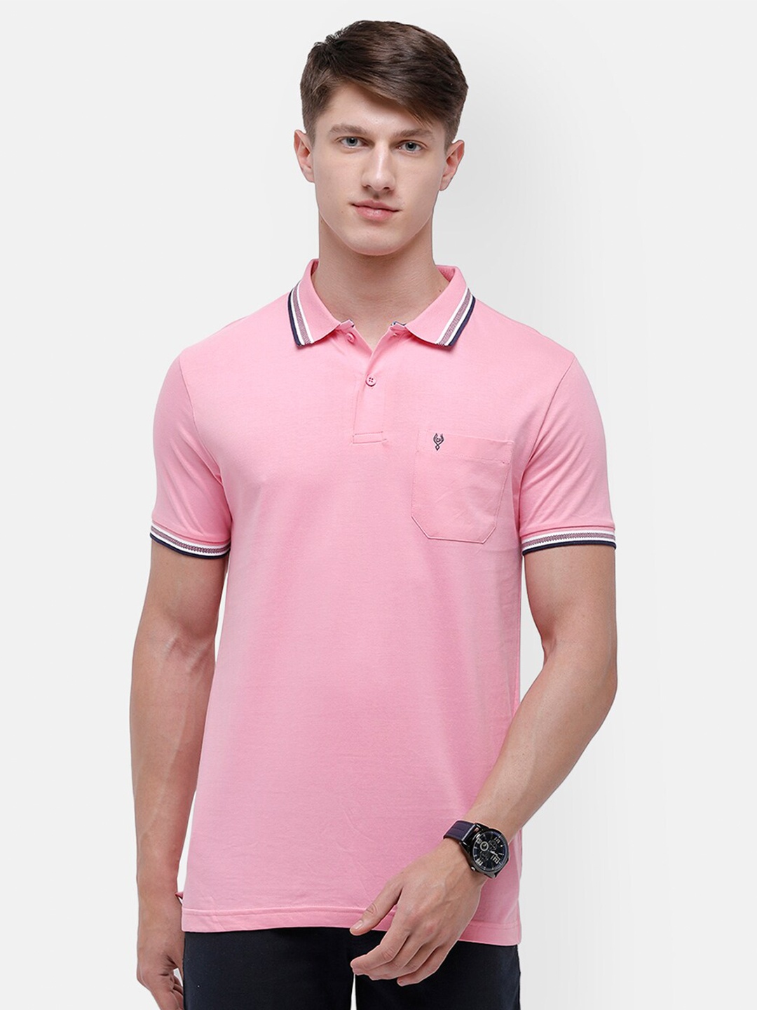 

Classic Polo Men Pink Polo Collar Slim Fit T-shirt