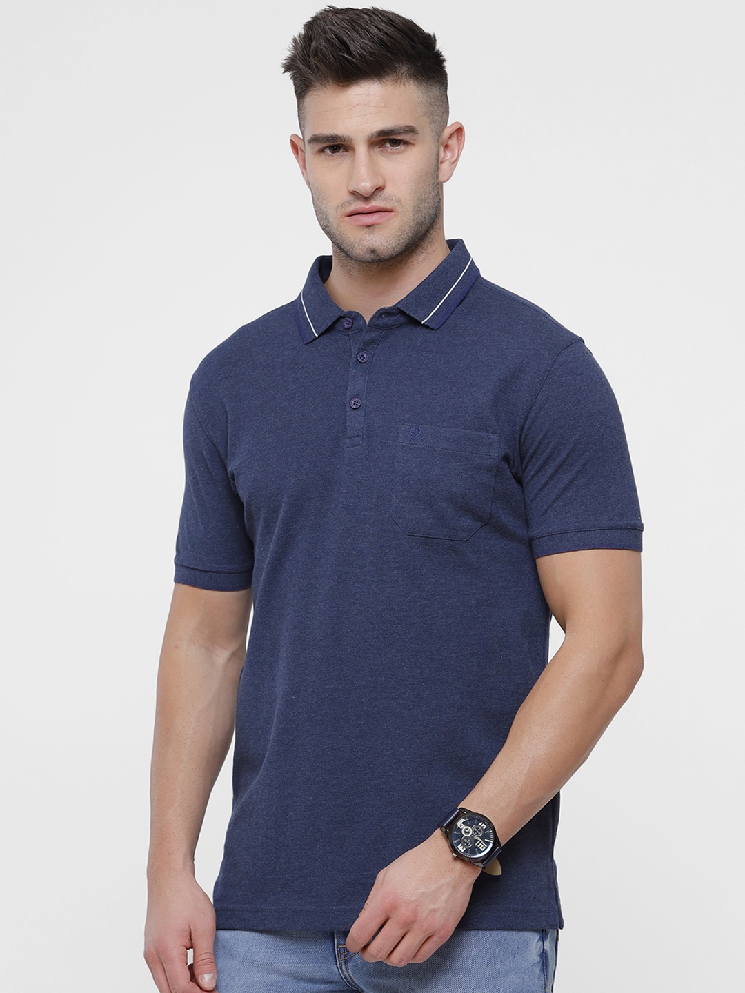 

Classic Polo Men Blue Polo Collar Slim Fit T-shirt