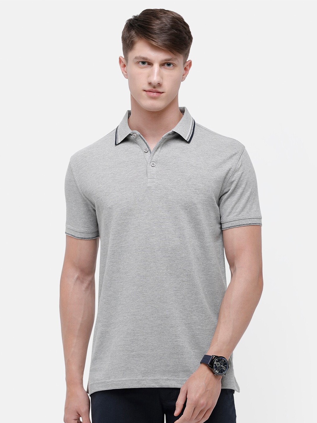

Classic Polo Men Grey Polo Collar Slim Fit T-shirt