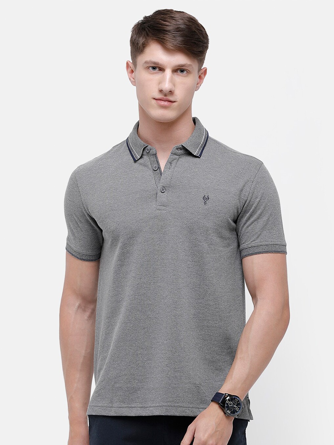 

Classic Polo Men Grey Polo Collar Slim Fit T-shirt