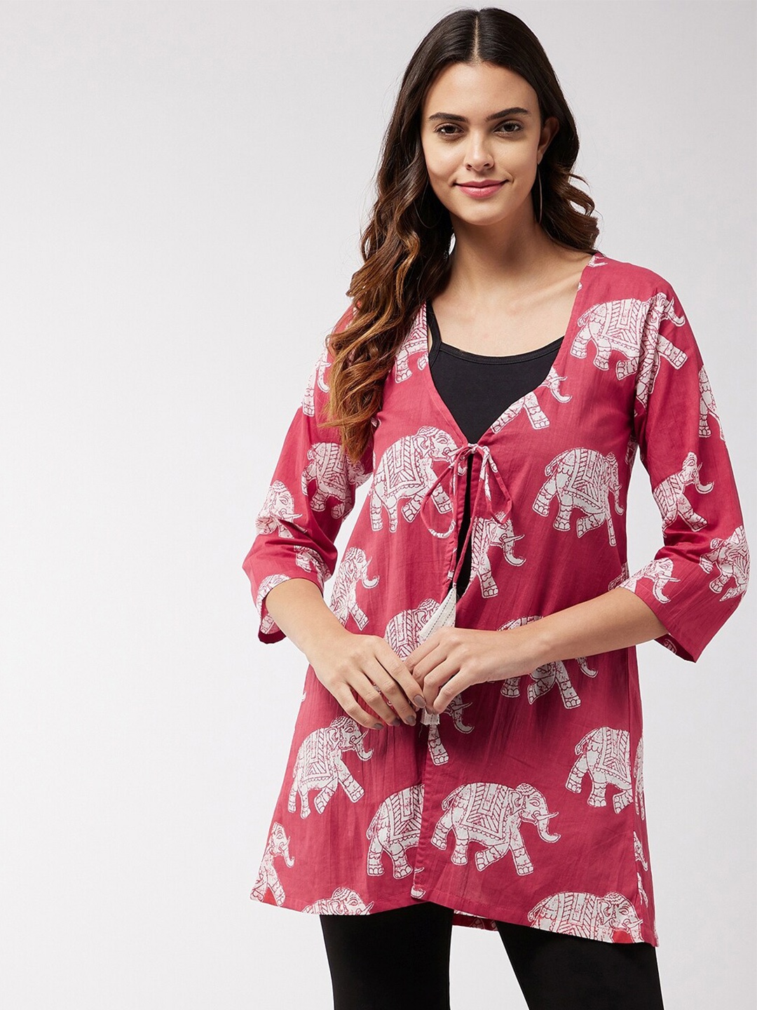

InWeave Women Red & White Printed Tie-Up Shrug