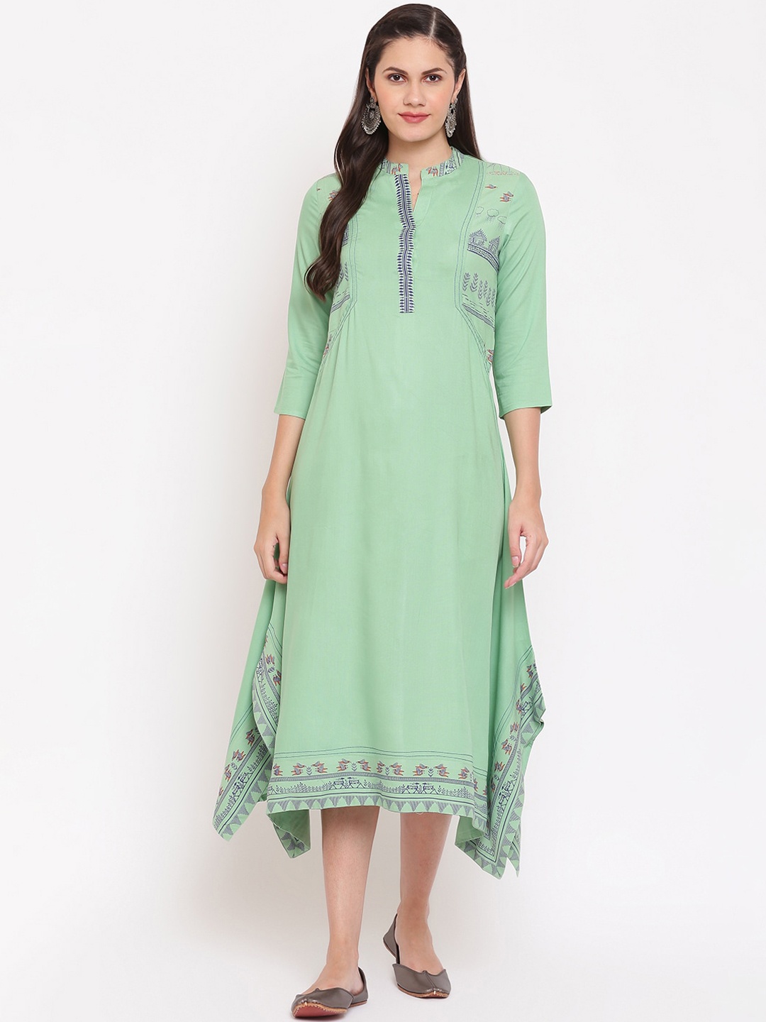

IMARA Women Green Ethnic Motifs Liva Anarkali Kurta