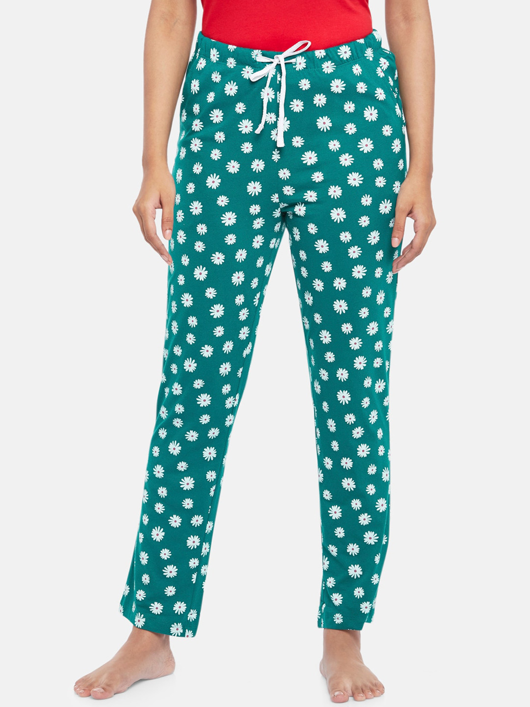 

Dreamz by Pantaloons Women Green & White Mid-Rise Floral Track Pants