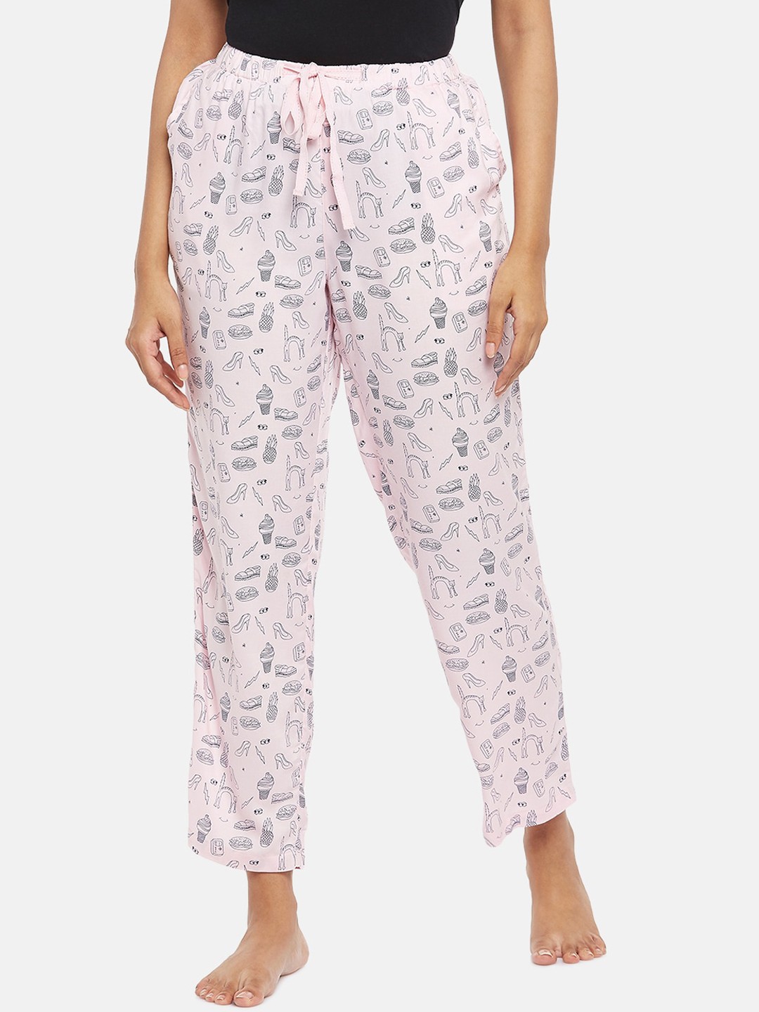 

Dreamz by Pantaloons Women Light Pink Mid-Rise Printed Track Pants