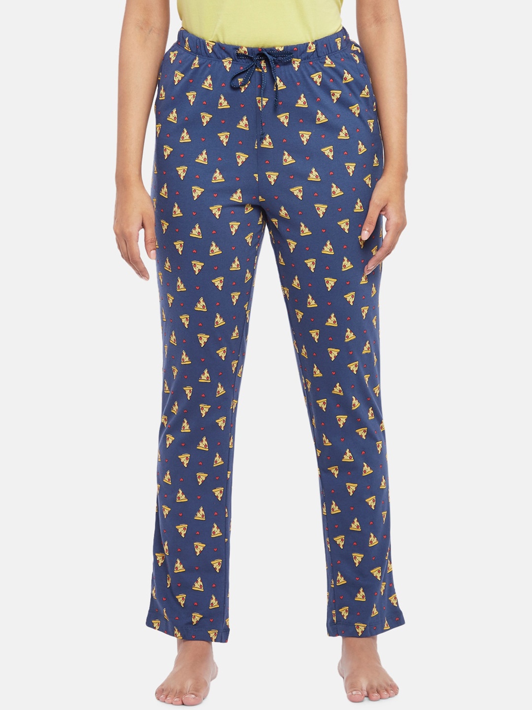 

Dreamz by Pantaloons Women Navy Blue Pure Cotton Mid-Rise Printed Track Pants