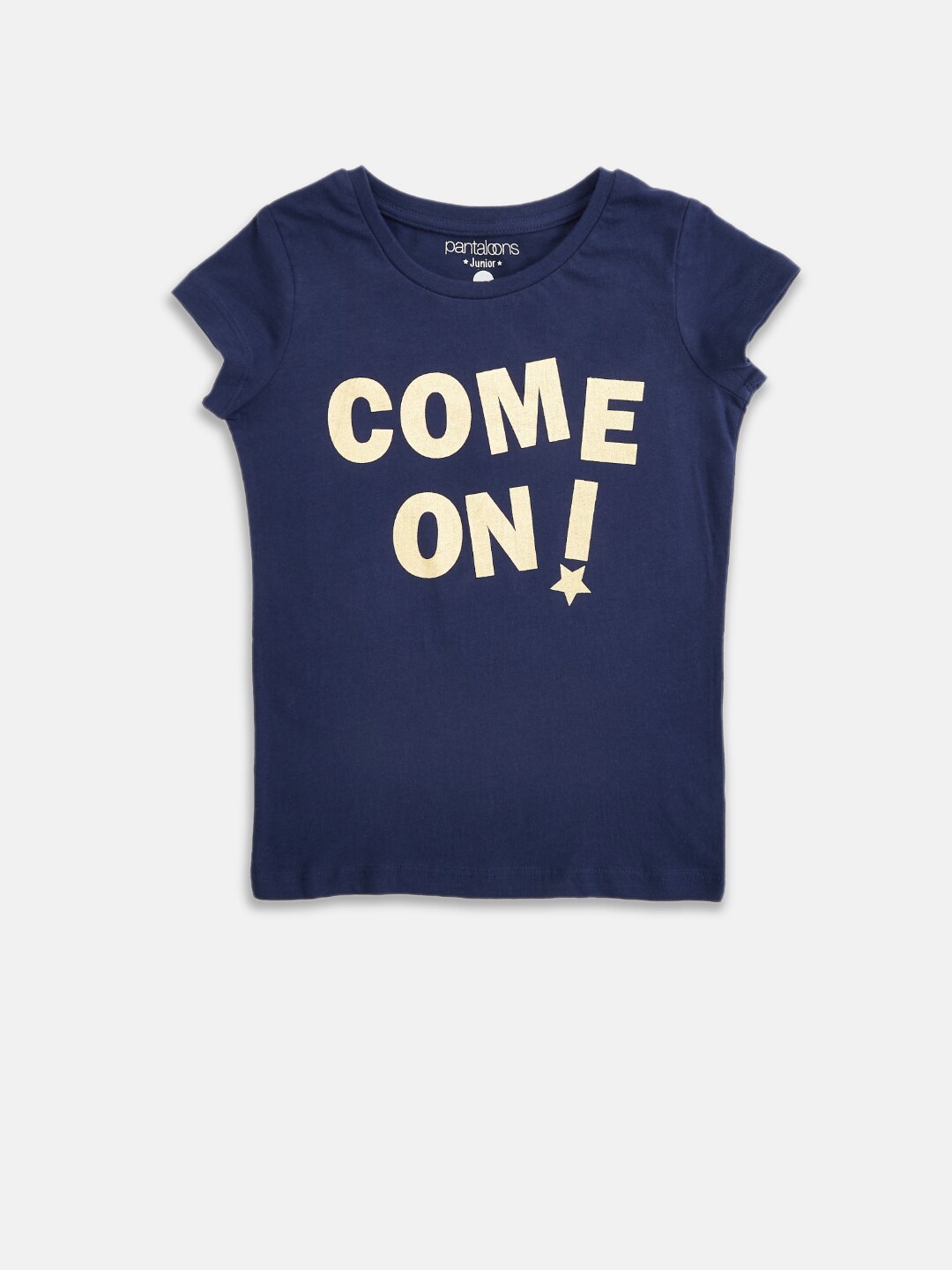 

Pantaloons Junior Girls Navy Blue Typography Printed Pure Cotton T-shirt