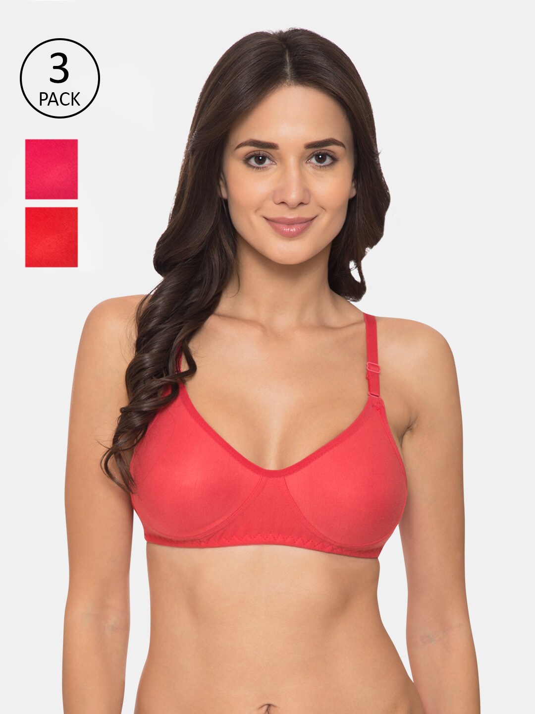 KOMLI Coral & Red Pack of 3 Full Coverage T-Shirt Bra