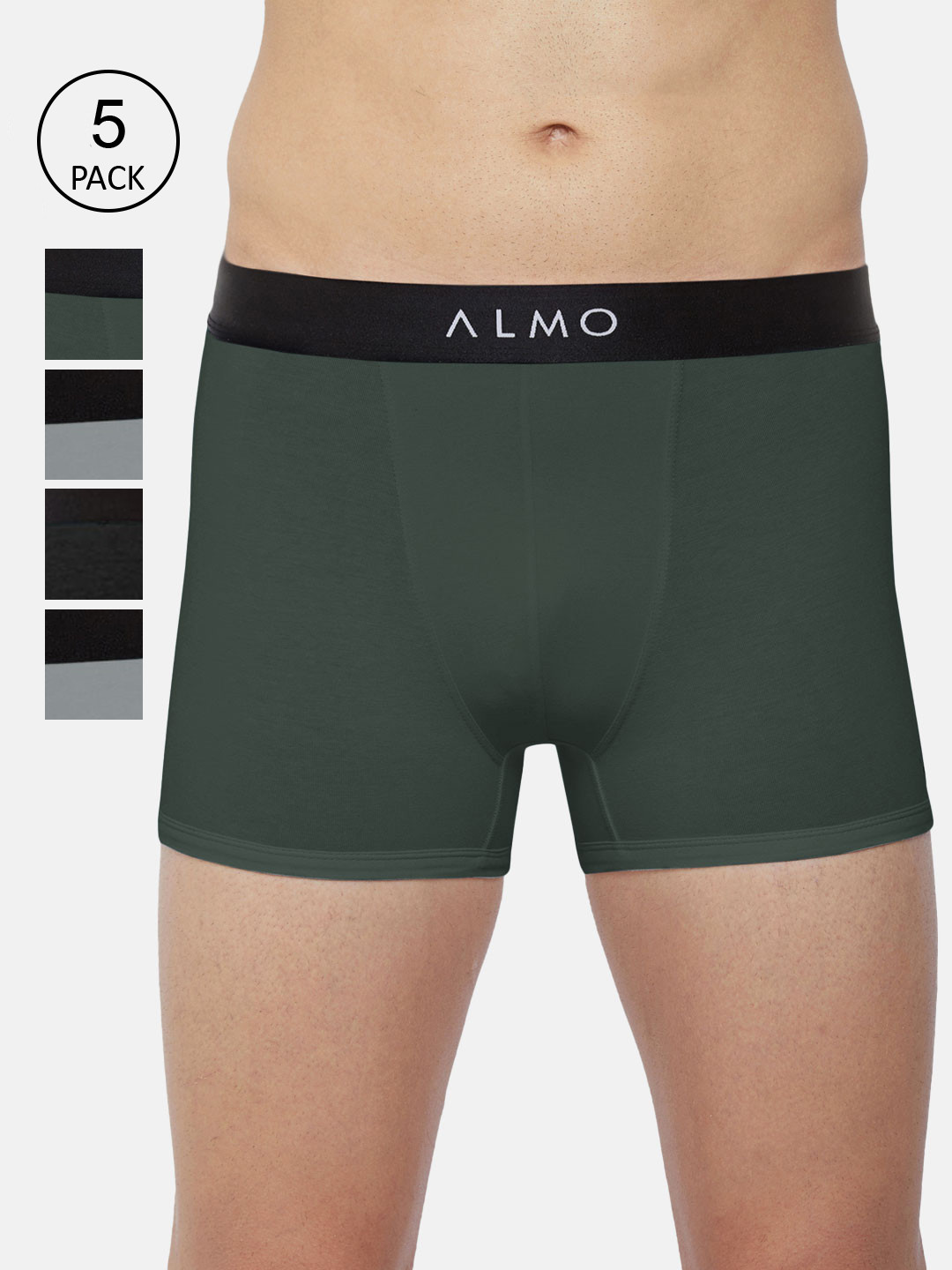 

Almo Wear Men Pack Of 5 Solid Organic Cotton Trunks, Green