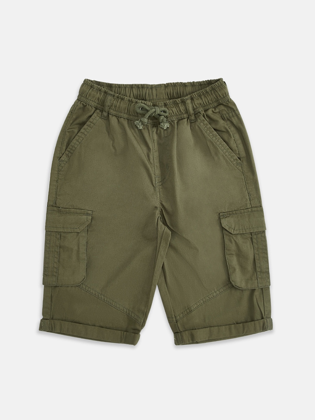 

Pantaloons Junior Boys Olive Green Solid Cargo Shorts