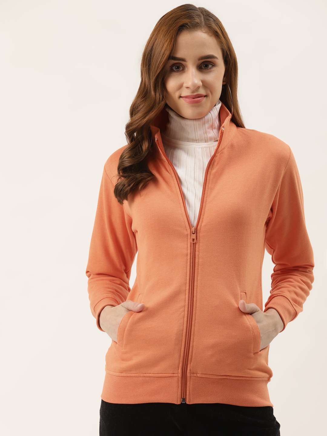 

Duke Women Orange Solid Hooded Sweatshirt