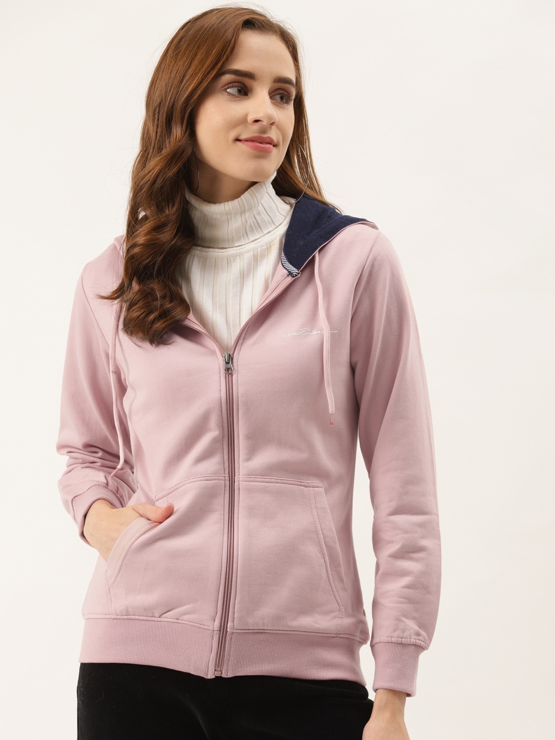 

Duke Women Pink Solid Hooded Sweatshirt
