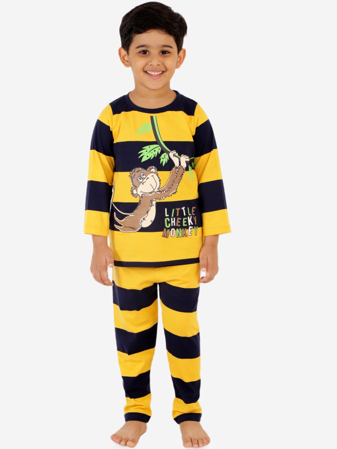 

Lazy Shark Boys Yellow & Black Printed Night Suit