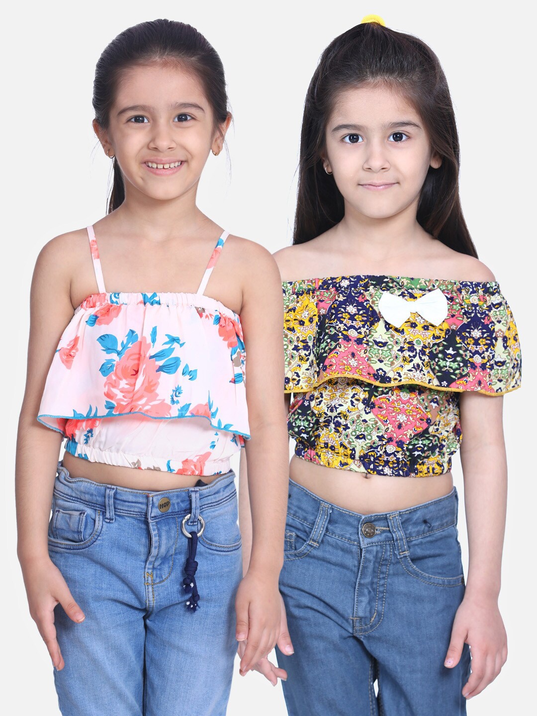 

Cutiekins Pack Of 2 Floral Crepe Blouson Crop Tops, Multi