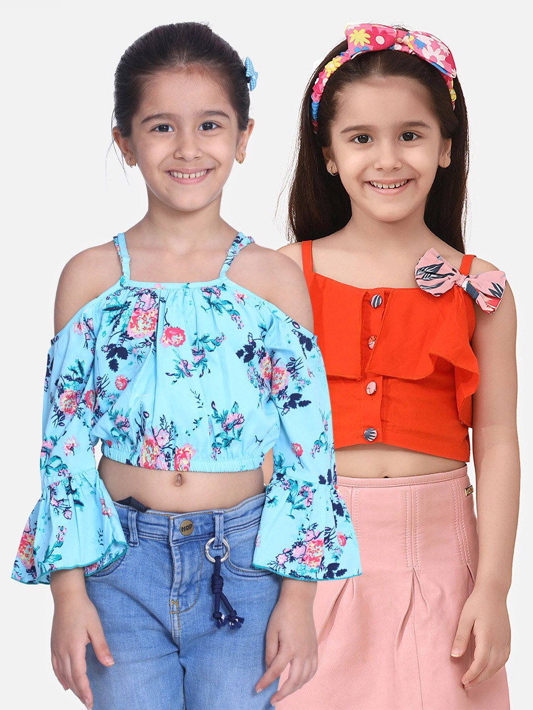 

Cutiekins Blue & Red Pack of 2 Floral Ruffles Crepe Regular Crop Tops