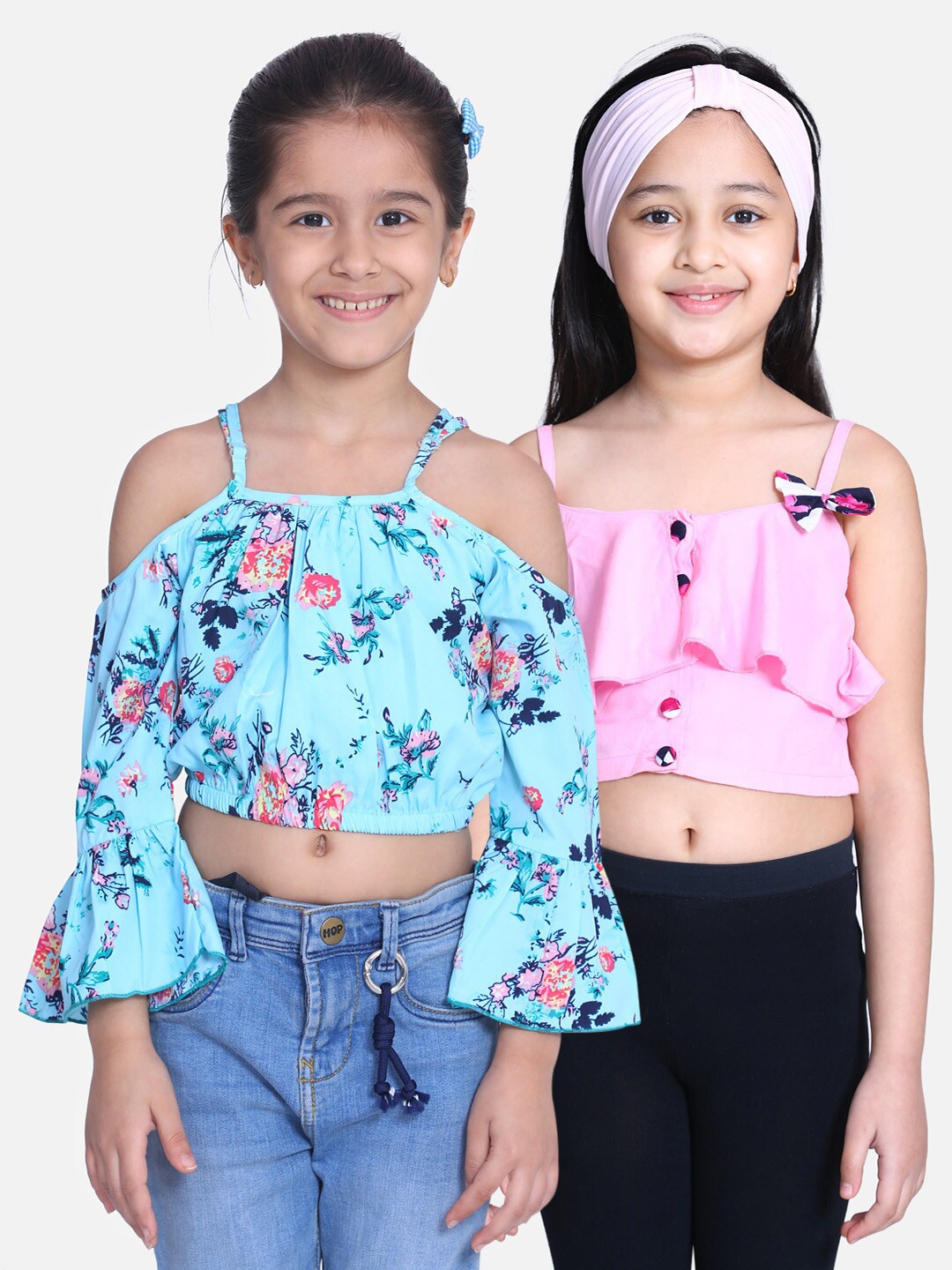 

Cutiekins Pack of 2 Floral Ruffles Crepe Regular Crop Top, Blue
