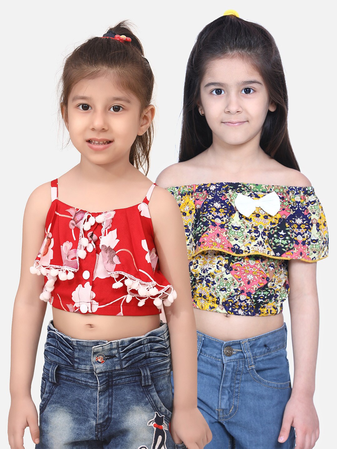 

Cutiekins Pack of 2 Red & Blue Ruffles Crepe Regular Crop Top