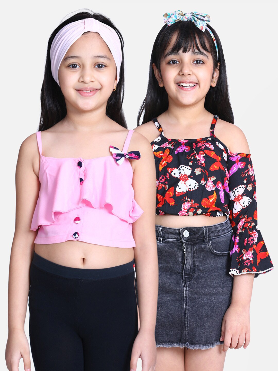 

Cutiekins Girls Pink Floral Ruffles Crepe Regular Crop Top