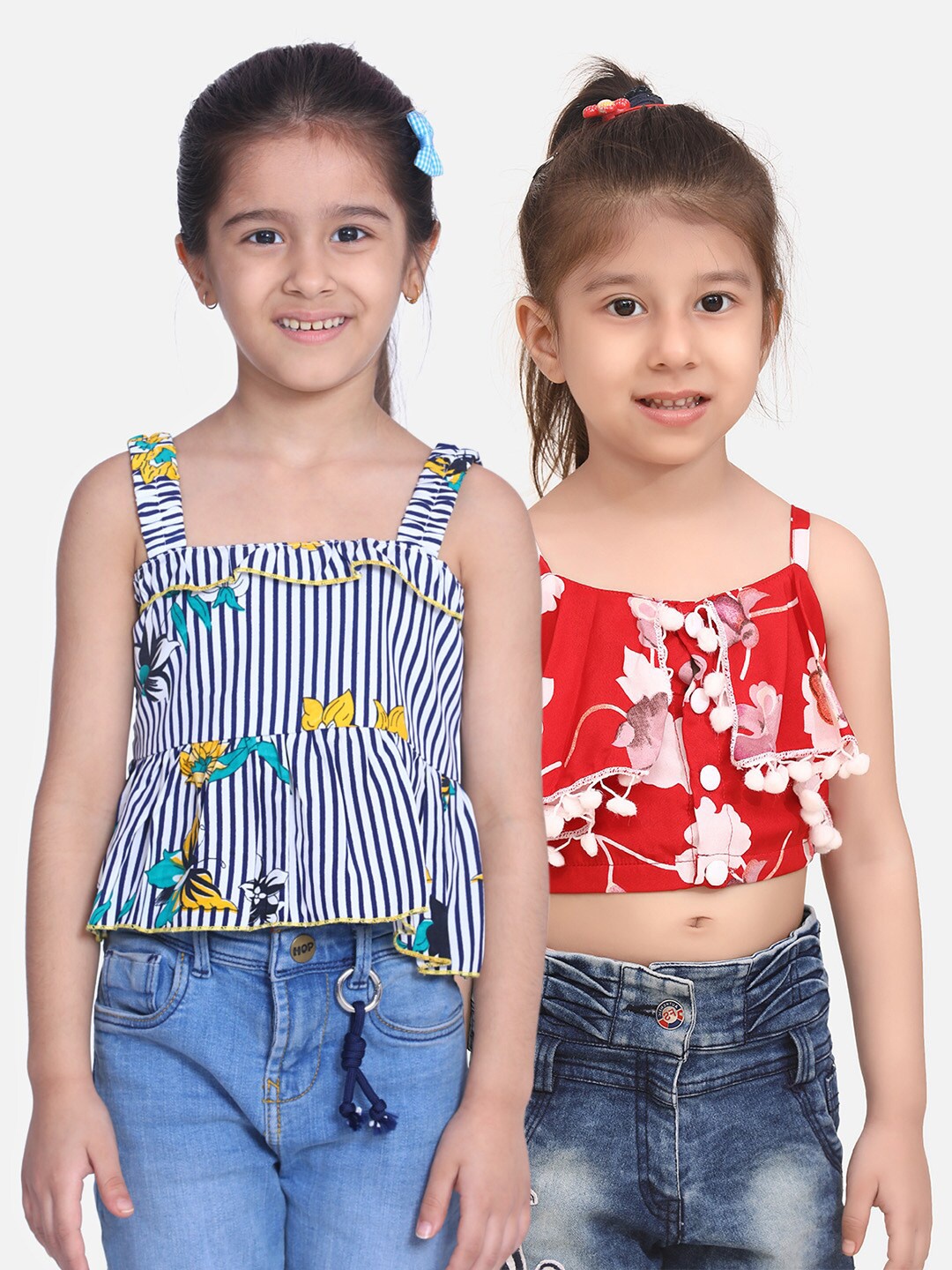 

Cutiekins Pack Of 2 Floral Crepe Blouson Crop Top, Black