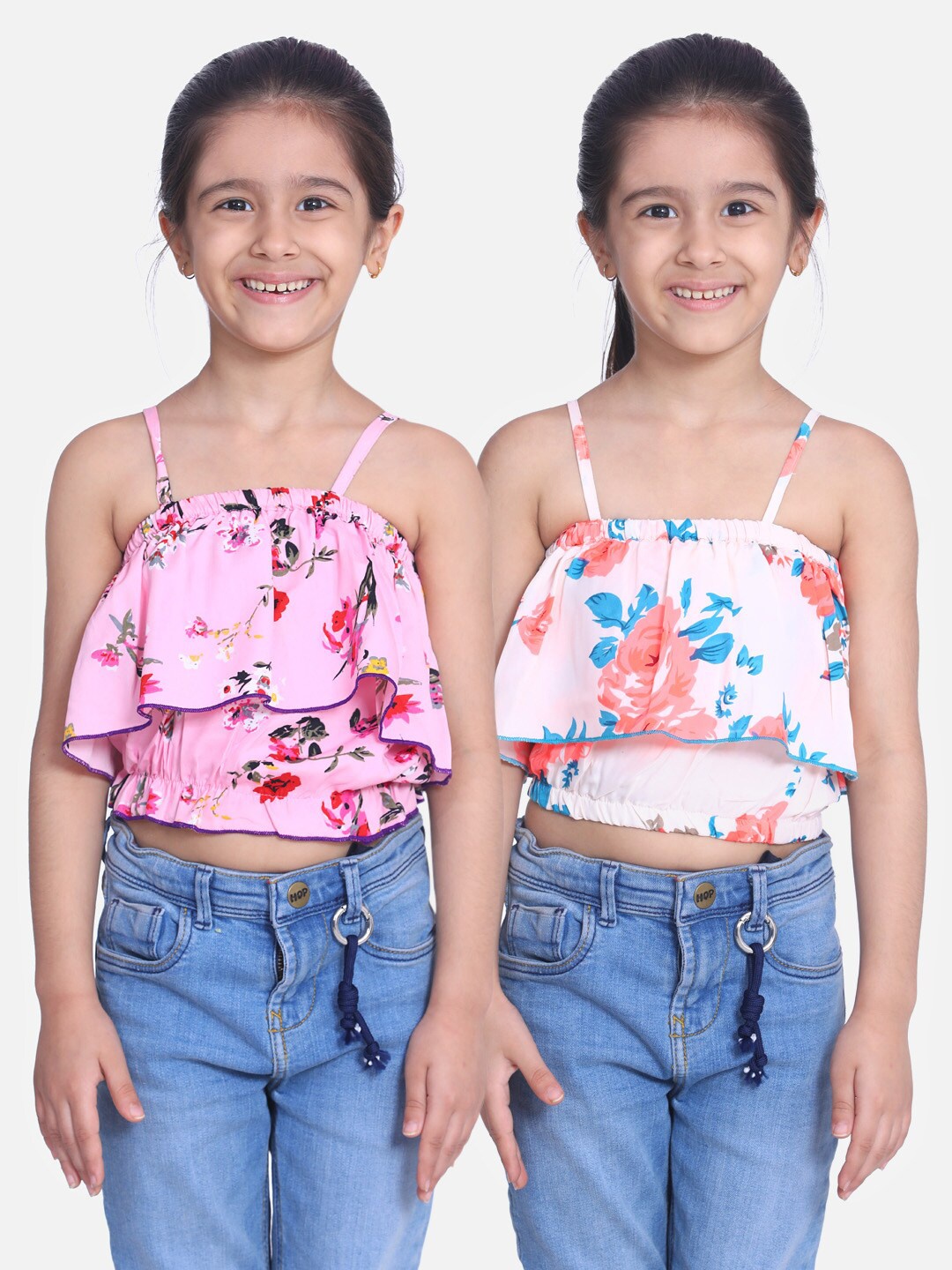 

Cutiekins Pack of 2 Floral Ruffles Crepe Regular Crop Top, Pink