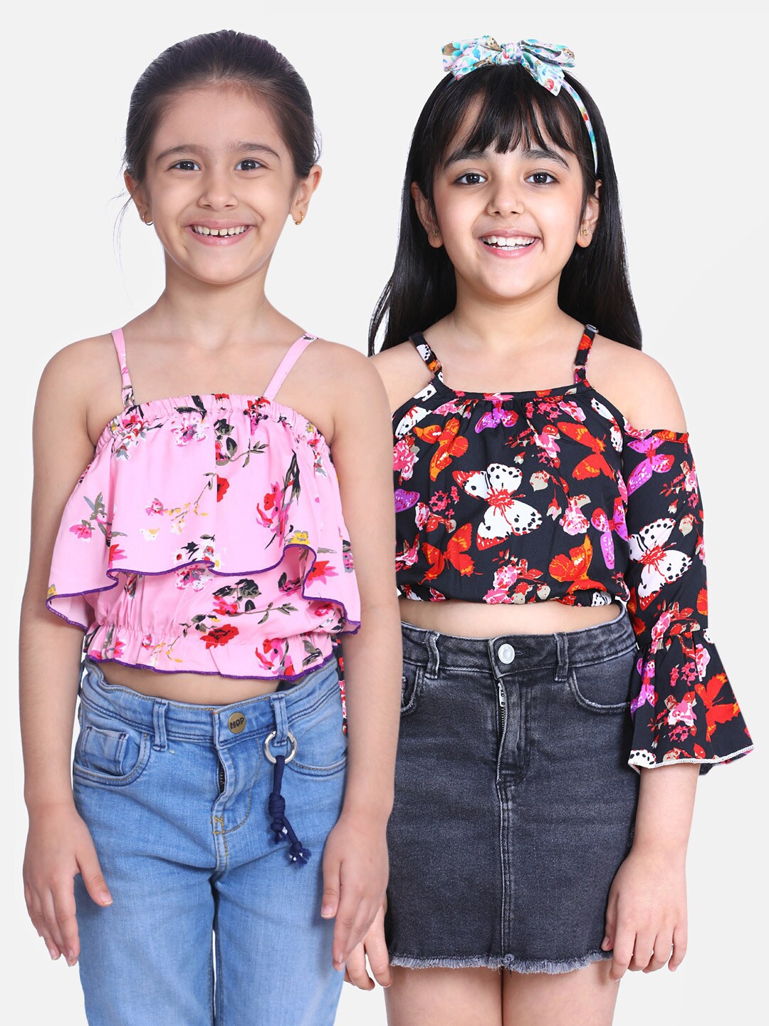 

Cutiekins Pack of 2 Pink & Blue Ruffles Crepe Regular Crop Top
