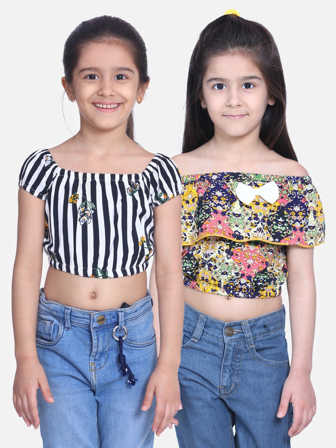 

Cutiekins White & Blue Pack Of 2 Printed Crepe Crop Top