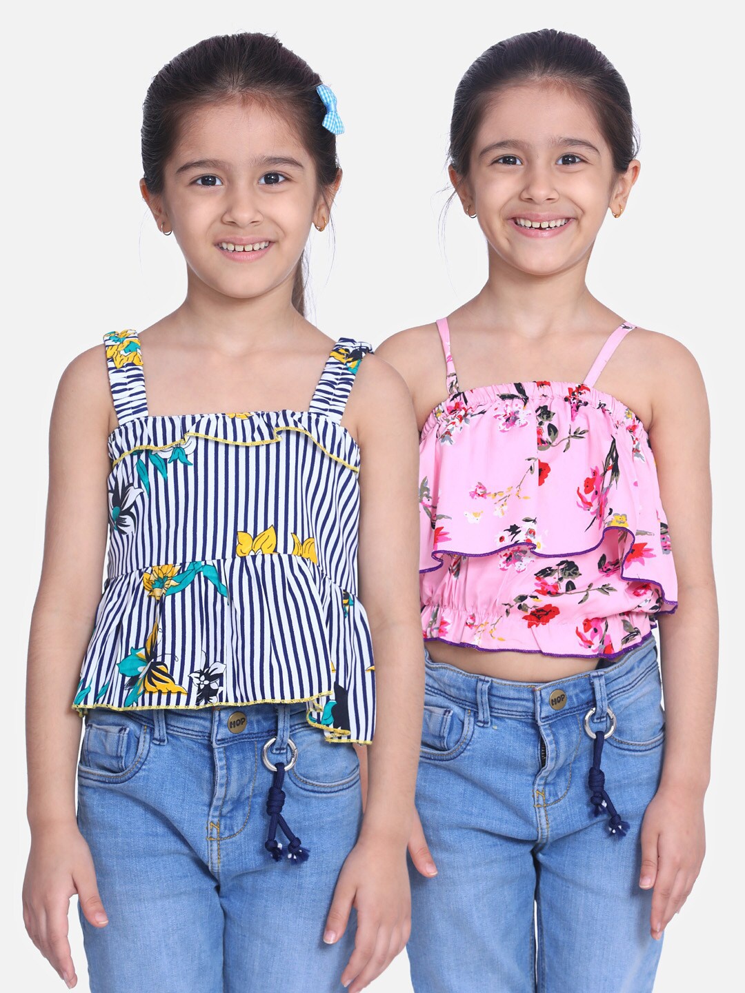 

Cutiekins Girls Pack of 2 White & Pink Crepe Crop Tops