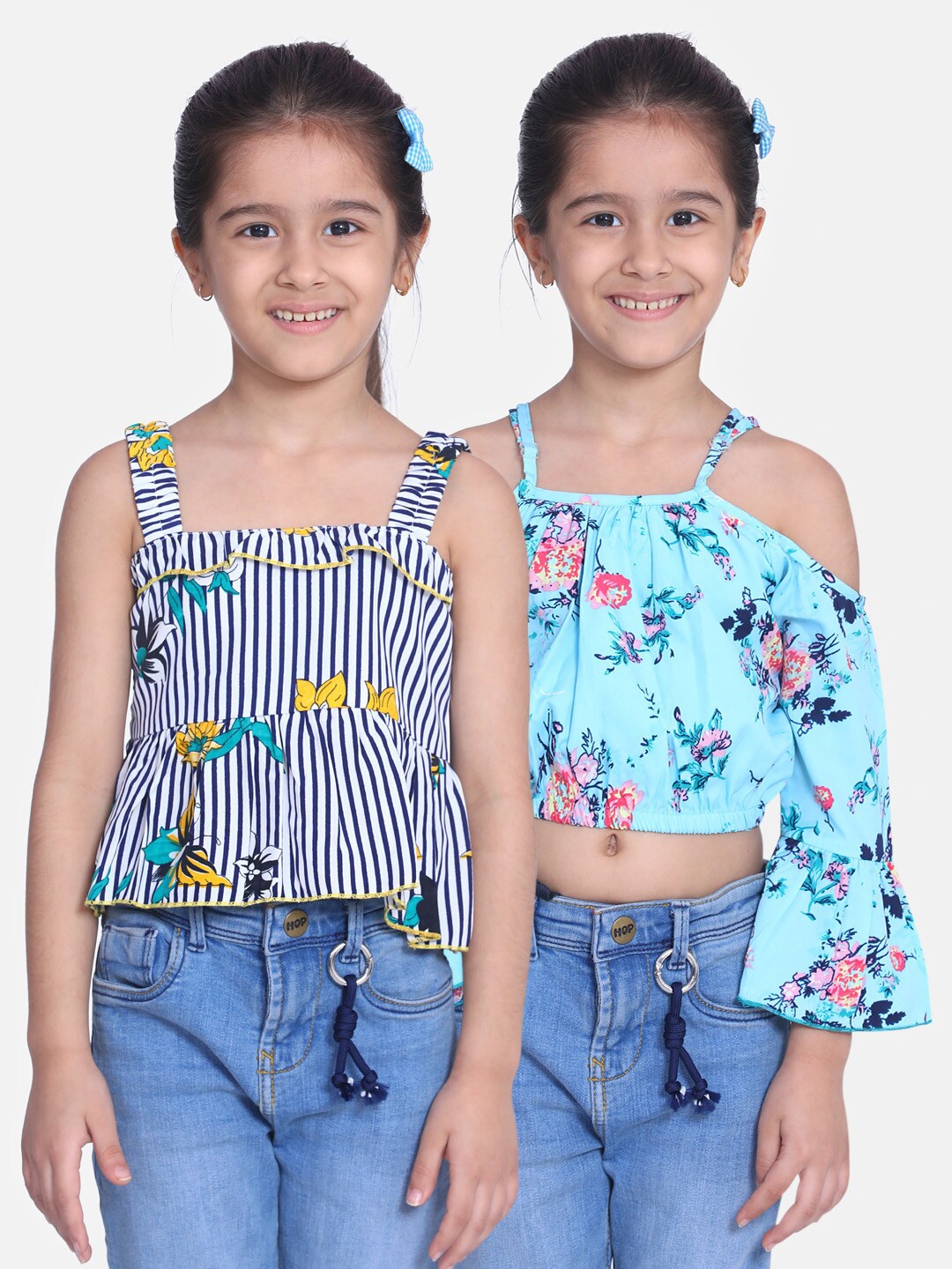 

Cutiekins Pack Of 2 Floral Ruffles Crepe Regular Crop Top, Black