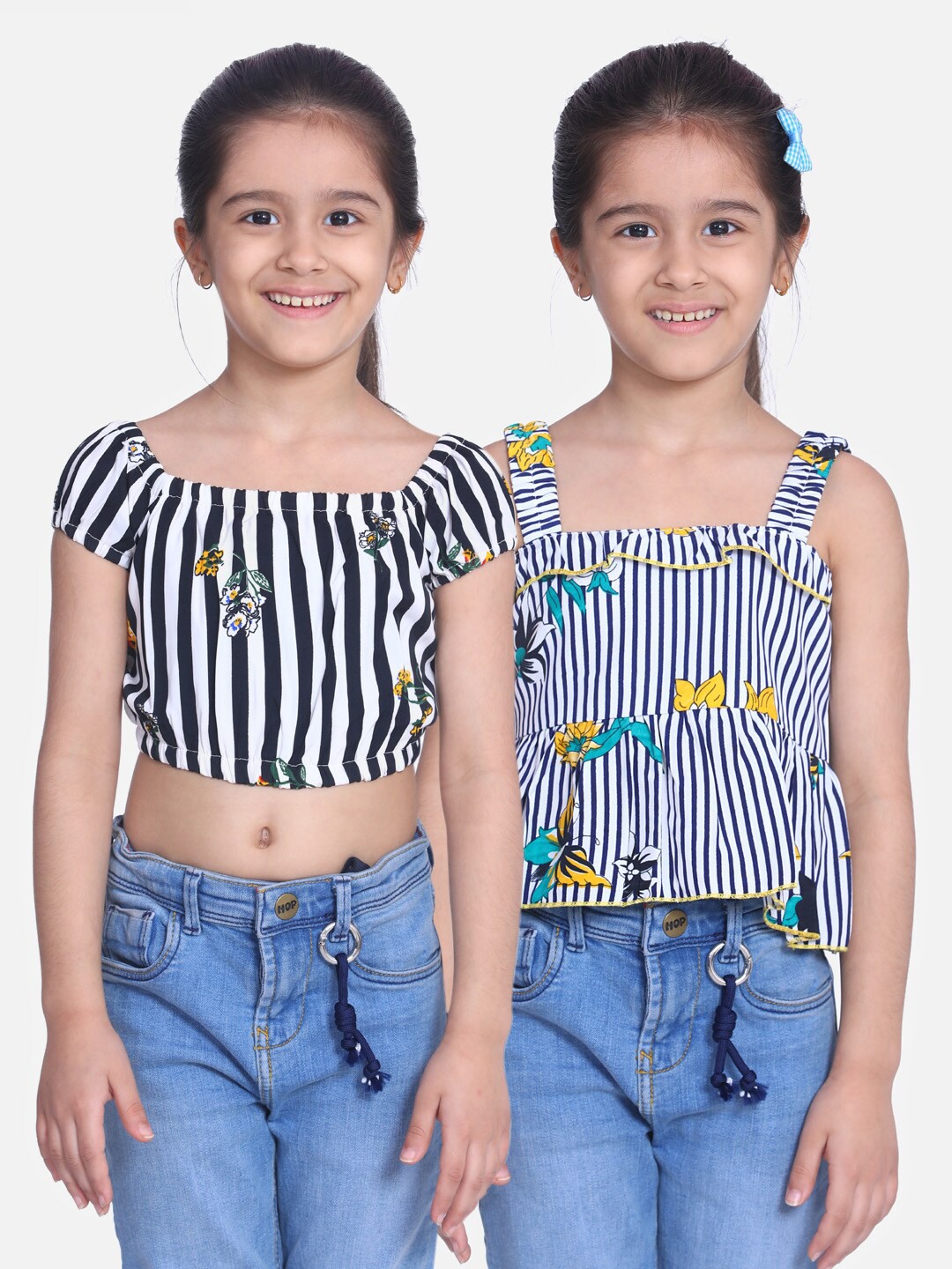

Cutiekins White & Black Pack of 2 Striped Ruffles Crepe Regular Crop Top