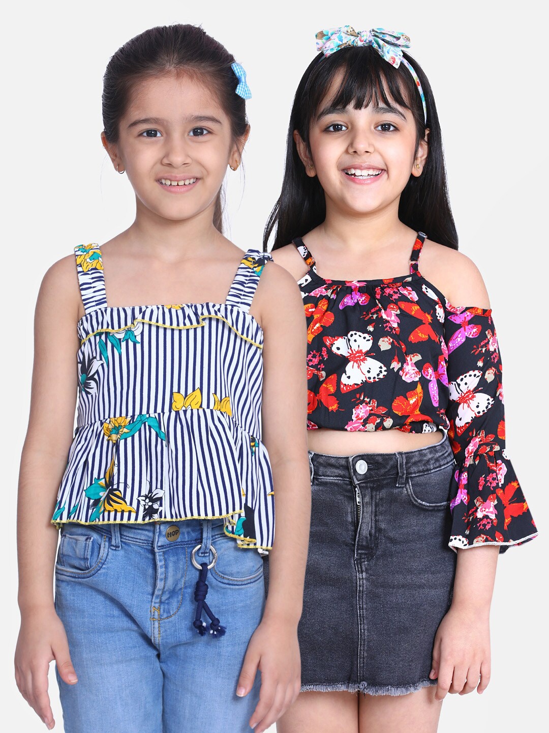 

Cutiekins Pack of 2 Floral Ruffles Crepe Regular Crop Top, Black