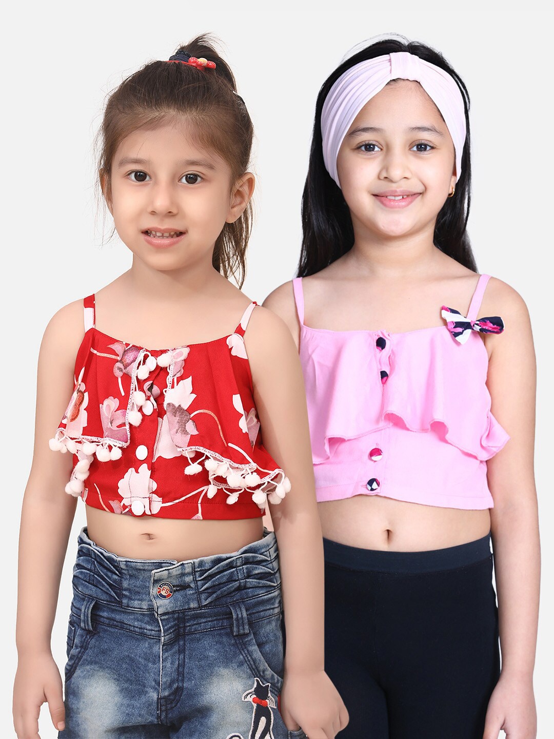

Cutiekins Pack of 2 Red & Pink Ruffles Crepe A-Line Crop Top