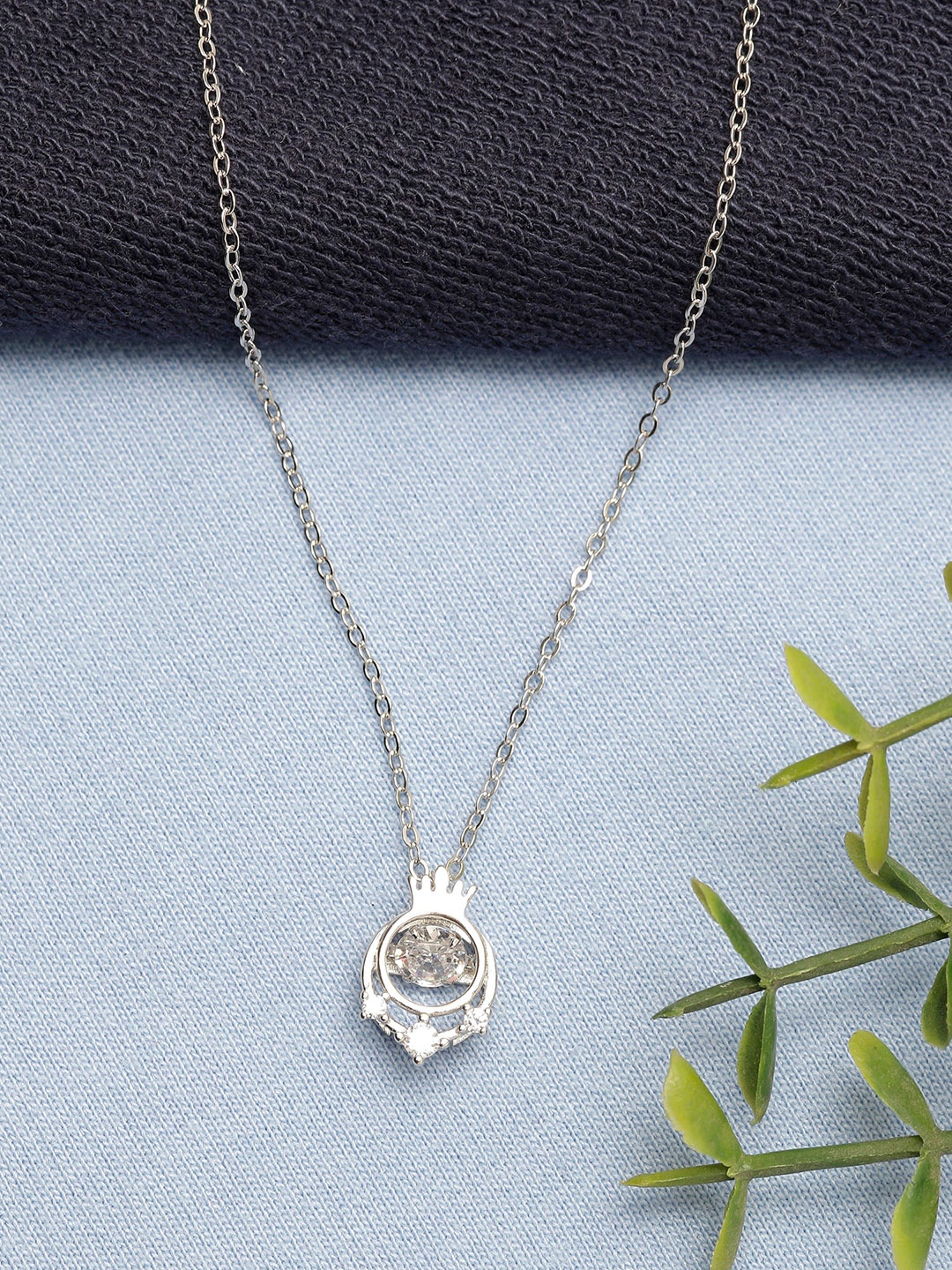 

GIVA 925 Sterling Silver Rhodium Plated Swirling Stone Crown Pendant with Link Chain