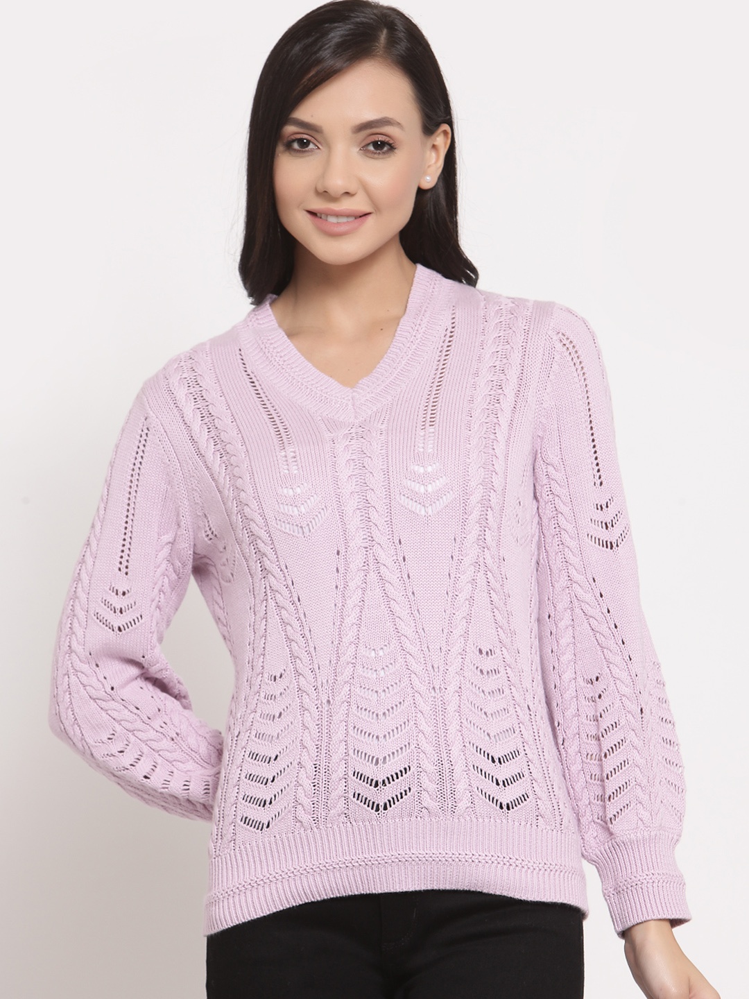 

Mode by Red Tape Women Lavender Pure Cotton Pullover Sweater