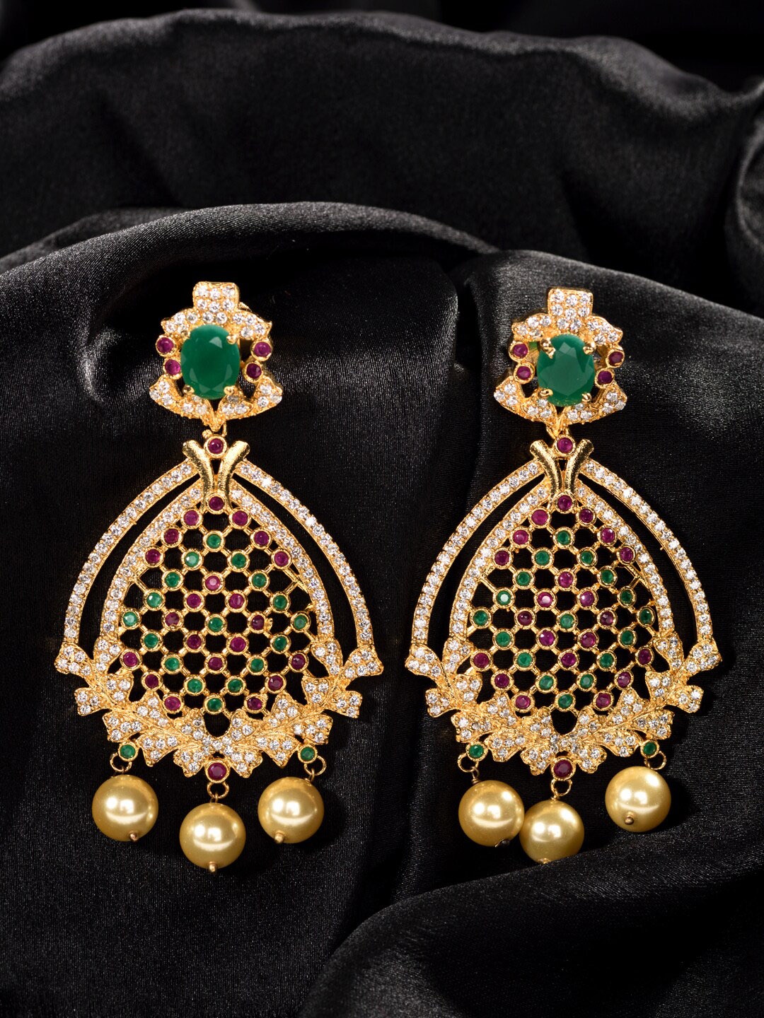 

Saraf RS Jewellery Gold-Plated AD Studded Contemporary Drop Earrings