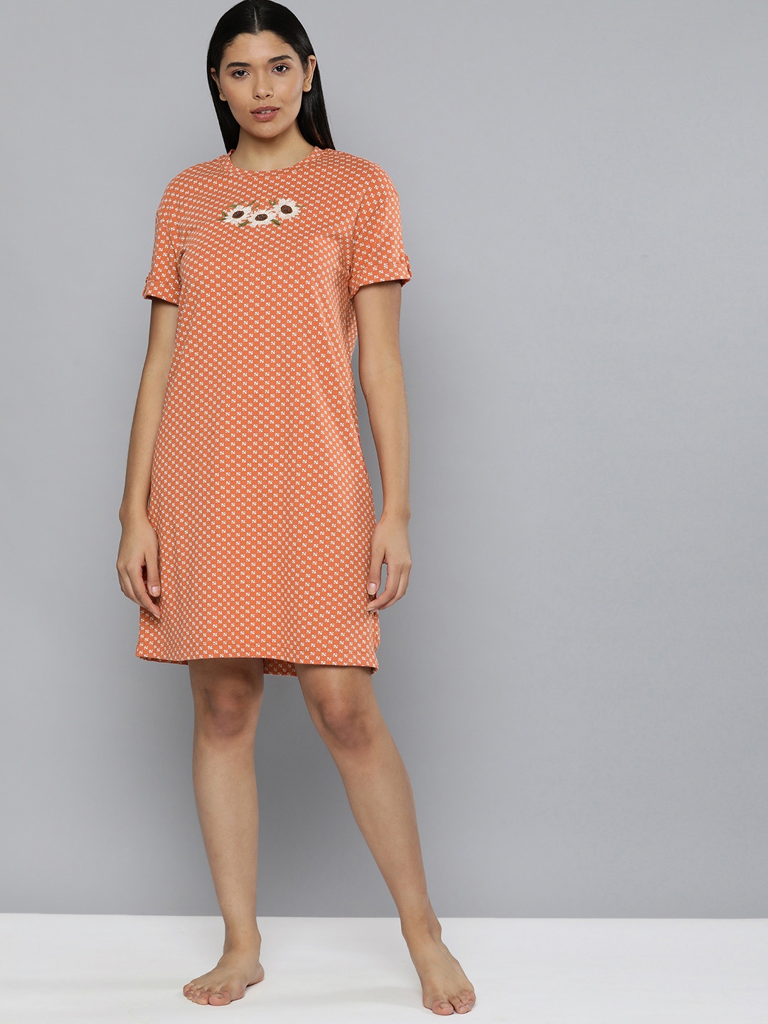 

Chemistry Orange Pure Cotton Solid Nightdress