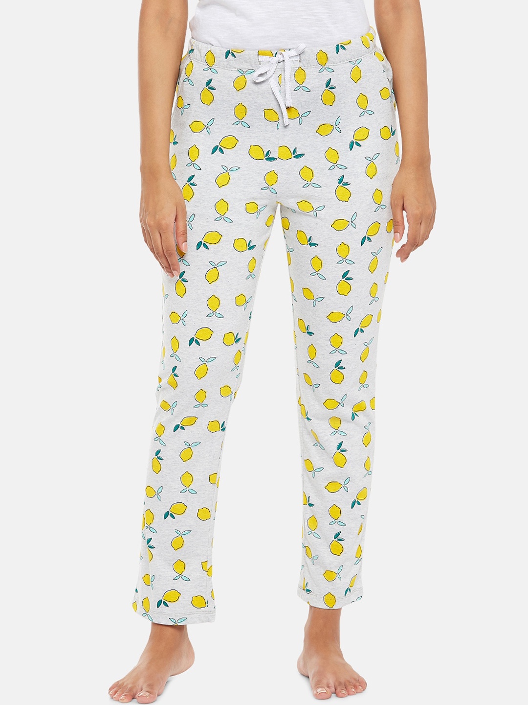 

Dreamz by Pantaloons Women Light Grey Pure Cotton Mid-Rise Printed Track Pants