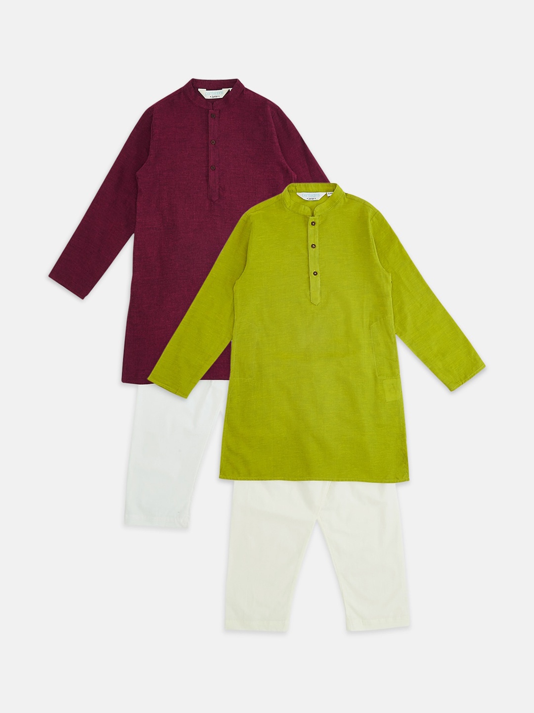 

indus route by Pantaloons Pack of 2 Boys Lime Green Regular Pure Cotton Kurta with Pyjamas