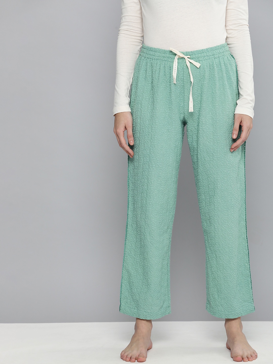 

Chemistry Women Sea Green Self-Design Cotton Lounge Pants