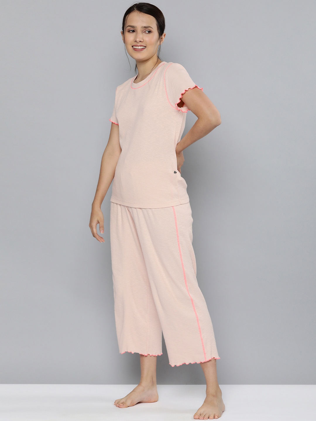 

Chemistry Women Peach-Coloured Pure Cotton Night suit