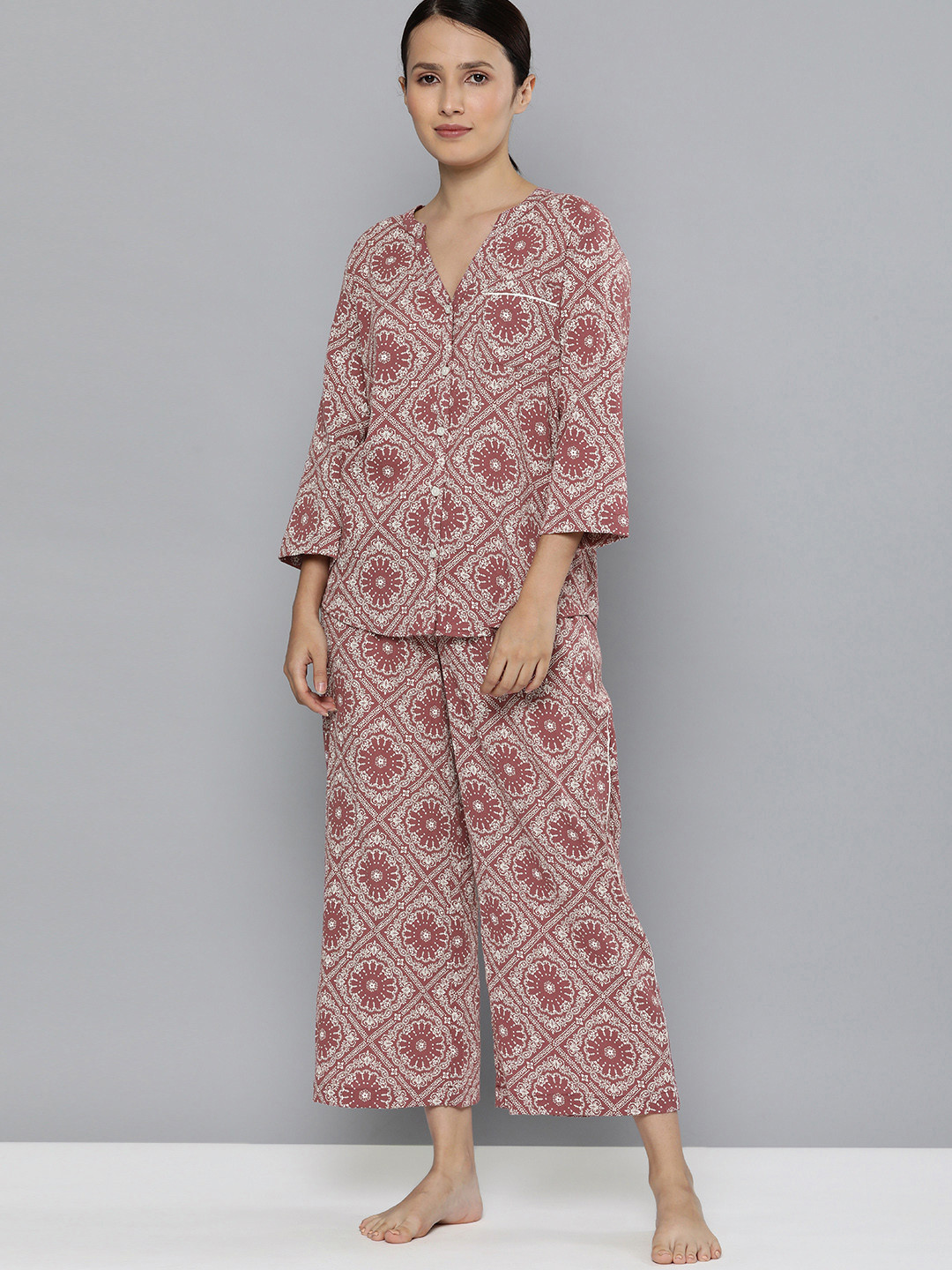 

Chemistry Women Burgundy Pure Cotton Night suit