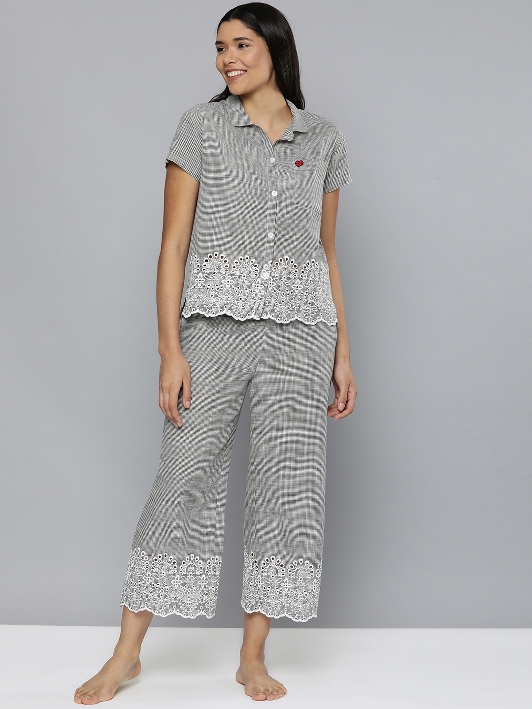 

Chemistry Women Grey & White Pure Cotton Night suit