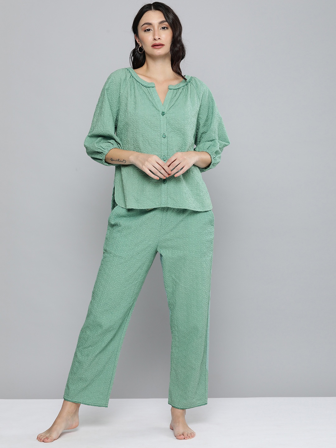 

Chemistry Women Green Pure Cotton Night suit